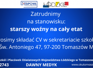 Wolne stanowisko pracy w ZSiPOWŁ w Tomaszowie Mazowieckim.